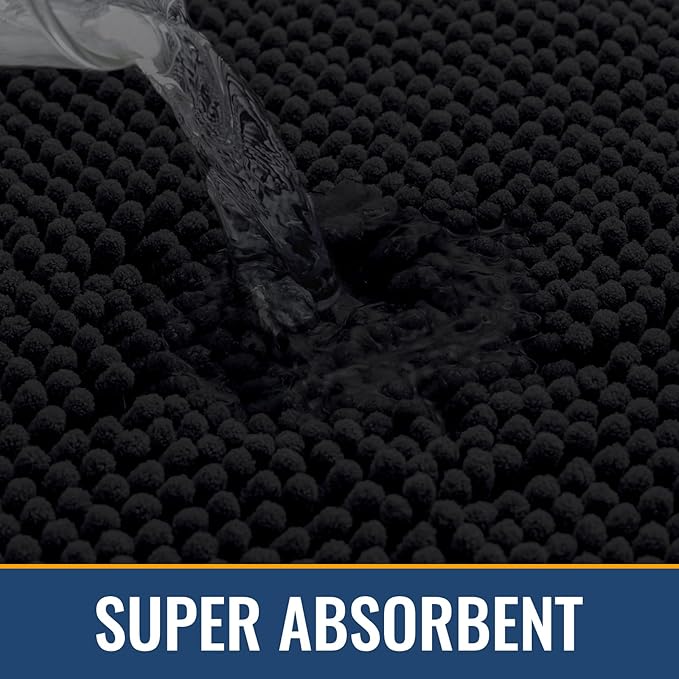 Arotive Bathroom Toilet Rugs U Shaped 24x20, Extra Soft Absorbent Shaggy Chenille Contour Bath Rugs for Toilet, Machine Washable Non-Slip Contoured Bath Mats, Black
