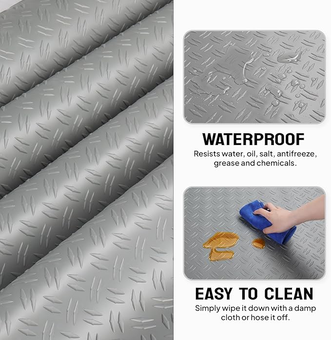 Bonnlo 7.5 X 20 FT Garage Floor Mat,Thickened Double Diamond Plate Garage Floor Covering, PVC Garage Flooring Roll for Under Car,Garage, Warehouse, Gyms, Trailer,Gray