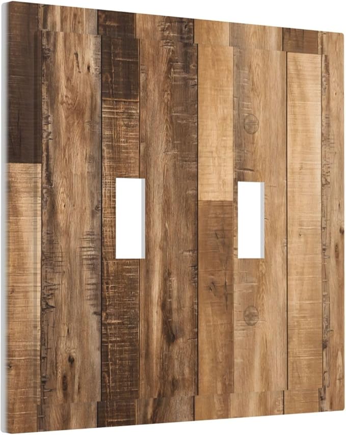 Rustic Brown Wood Splicing Vintage Dark Oak Print Decorative Switch Plates 2 Gang Double Toggle Outlet Light Switch Cover Wall Plate Electrical Faceplate for Farmhouse Home Decor