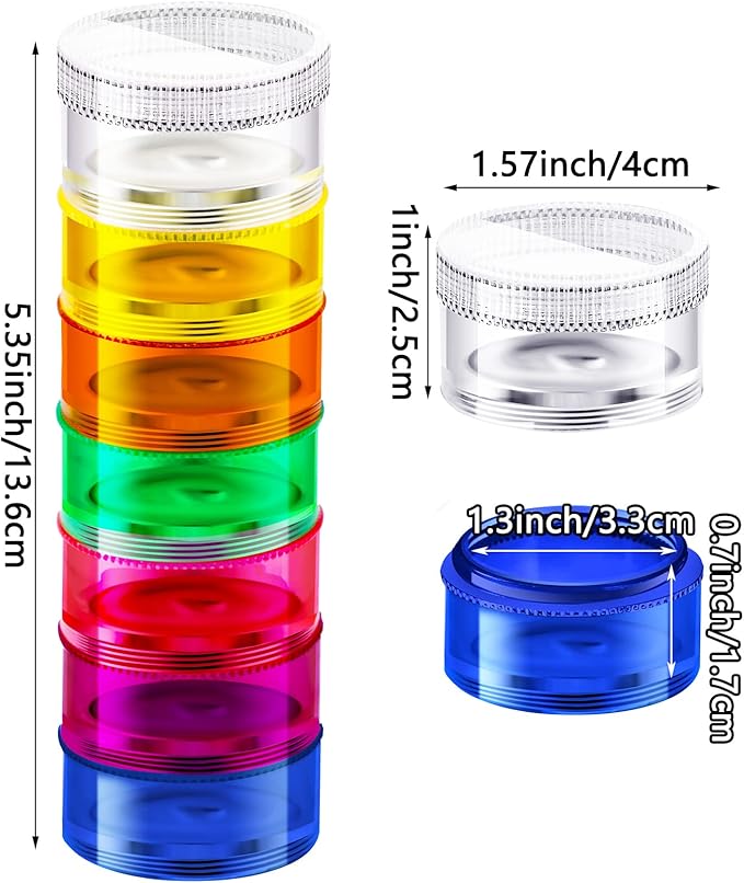 Sieral 7 Days Stackable Pill Organizers 7 Compartments Round Pill Boxes Tower Weekly Vitamin Individual Storage Containers Travel Cases with Lids for Medications, Vitamins and Supplements(8 Sets)