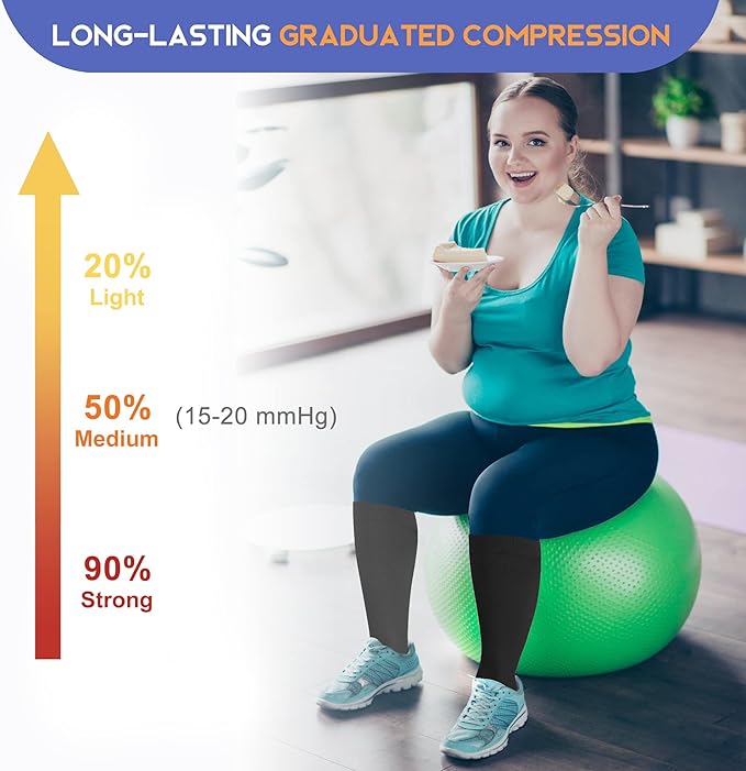 LEVSOX Plus Size Compression Socks for Women Men Wide Calf Extra Large 15-20 mmHg Knee High Sock for Nurses Pregnant Travel