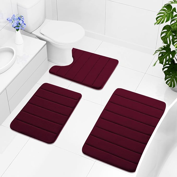 Buganda Memory Foam Bath Mat, 24" x 16", Ultra Soft and Non-Slip Bathroom Rugs, Water Absorbent and Machine Washable Bath Rug for Bathroom, Shower, and Tub, Burgundy