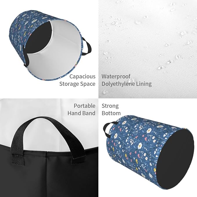 Laundry Basket Wildflowers Collapsible Large Capacity, Dirty Clothes Basket Durable Lightweight Hamper With Handles Ideal For Clothes, Toys Home Organization