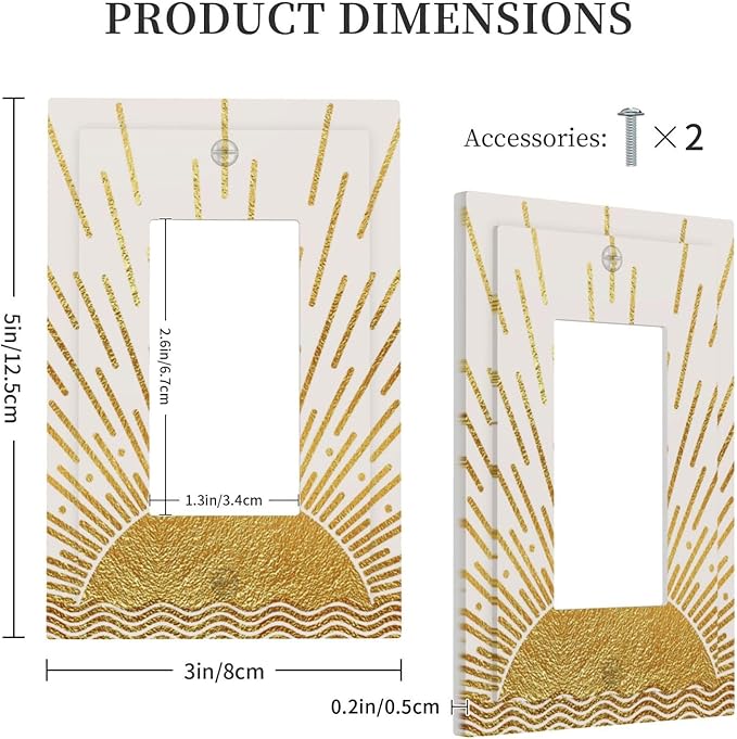 Mid Century Boho Golden Sun Sunrise Sunset Decorative Outlet Covers 1 Gang Single Rocker Light Switch Cover Plate Wall Plates GFCI Faceplate for Bed Room Living Room Decor
