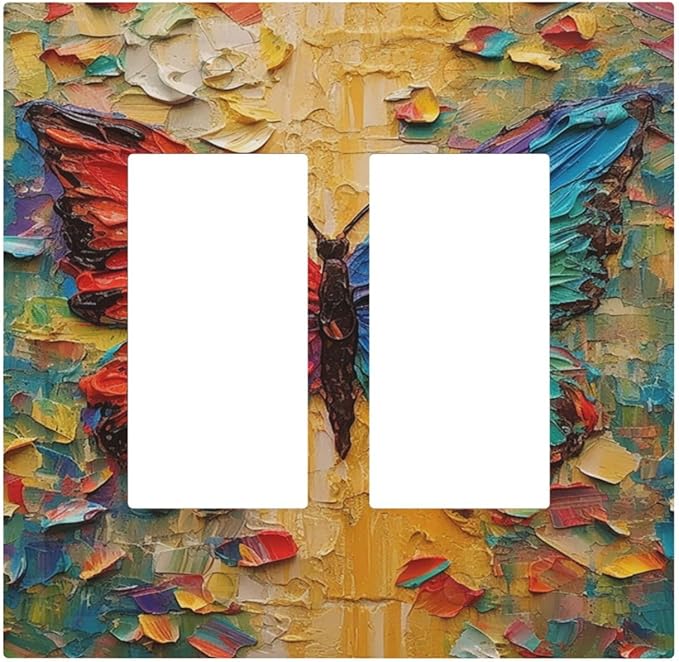 Decorative Outlet Covers Colorful Butterfly Animal Insects Wall Art Abstract 2 Gang Double GFCI Rocker Electrical Wall Panels Light Switch Cover Plate for Bedroom Home Decor