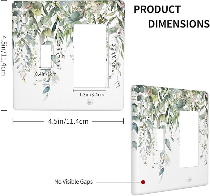 Sage Green Watercolor Eucalyptus Leaves Floral Flowers Outlet Covers 1 Toggle 1 Rocker Combination Decorative Wall Plate Electrical Switch Plates Light Switch Cover Plate for Farmhouse Bed Room Decor