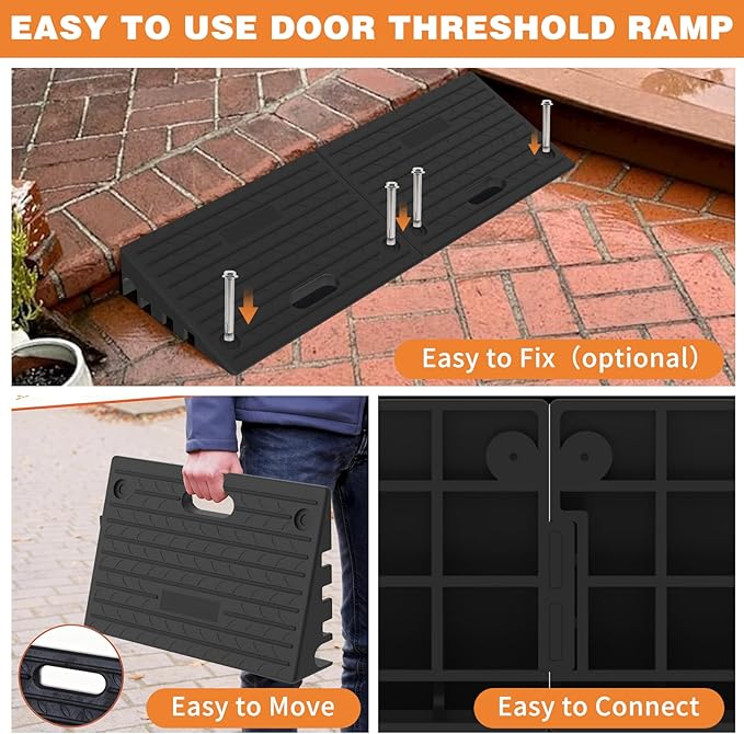 5.0" Rise Rubber Threshold ramp for Doorway/Cars, Step/Stair Rubber ramp with with Non-Slip Surface for wheelchairs/Curb/shed, 2200Pounds Load Capacity.