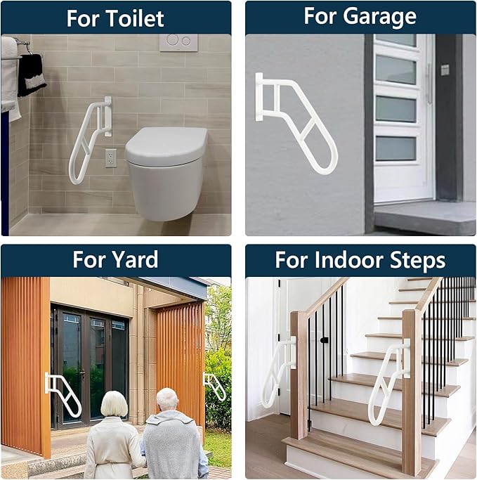 Hand Rails for Outdoor Steps & Elderly (Max 800LBS),U-Shape Wall Mount Stair Railing, Porch, Deck & Garden Grab Bar, Safety Handle for Garage, 1 Pack