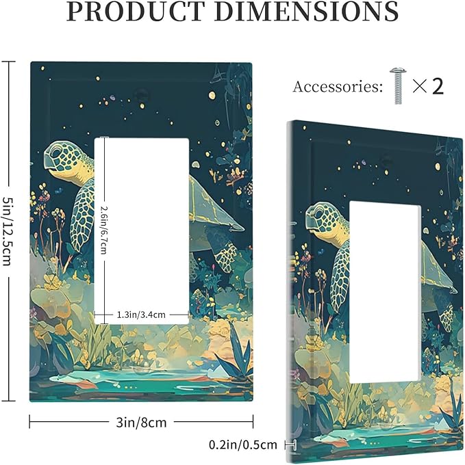 Decorative Outlet Covers Fantasy Sea World Sea Turtle Floral Plant 1 Gang Single Rocker Light Switch Cover Plate Wall Plates GFCI Faceplate for Kids Room Nursery Decor