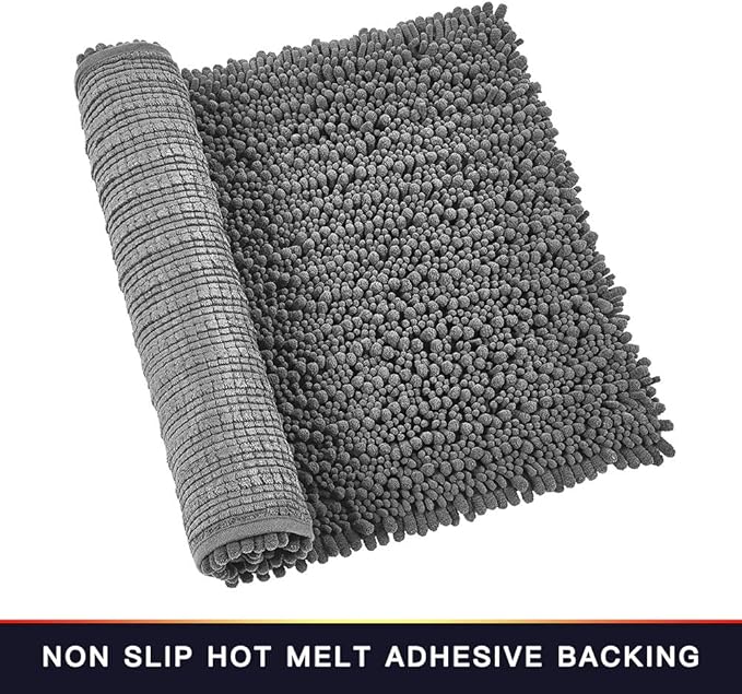 Walensee Large Bathroom Rug Non Slip Bath Mat (72x24 Inch Grey) Water Absorbent Super Soft Shaggy Chenille Machine Washable Dry Extra Thick Perfect Absorbant Best Plush Carpet for Shower Floor