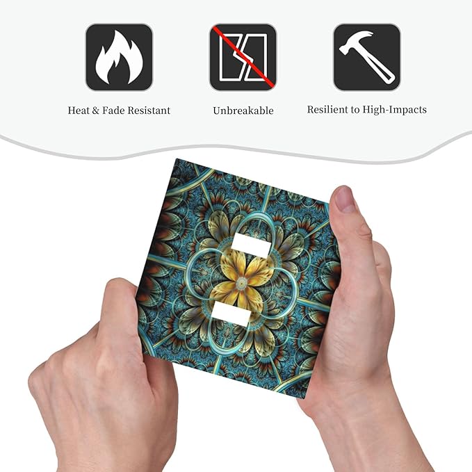 Light Switch Cover Boho Fractal Mandala 2 Gang Wall Plate Double Light Switch Plate Bohemia Toggle Decorative Outlet Covers Electrical Switchplate for Bathroom Bedroom Decor