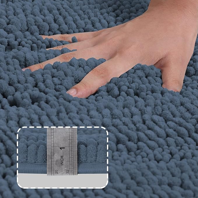 Turquoize Chenille Bathroom Rugs Set Non-Slip Bath Mats Extra Soft and Absorbent Shaggy for Floor Indoor Mat Kitchen/Entryway (20" x 32" and 17" x 24"), Blue Indigo