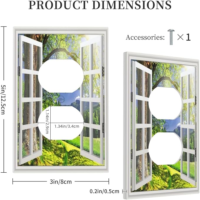 Outlet Covers Window View Green Rustic Nature Wilderness 1 Gang Duplex Light Switch Cover Plate Decorative Wall Plates Electrical Switchplate Receptacle Cover for Bathroom Bedroom Decor
