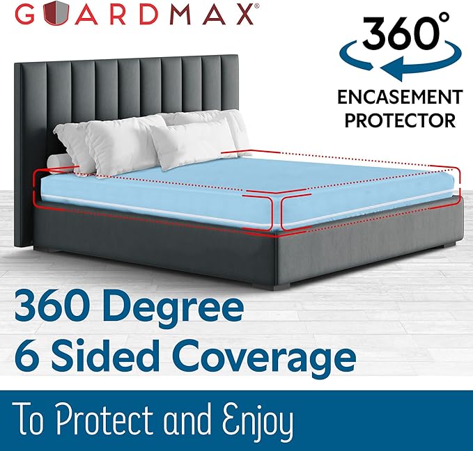 Guardmax Jersey Knitted Full XL Zippered Mattress Encasement - Waterproof & Bed Bug Proof Mattress Protector - Comfortable, Soft, and Noiseless Zippered Bedding - Dust Mite Proof (54 x 80 x 12)