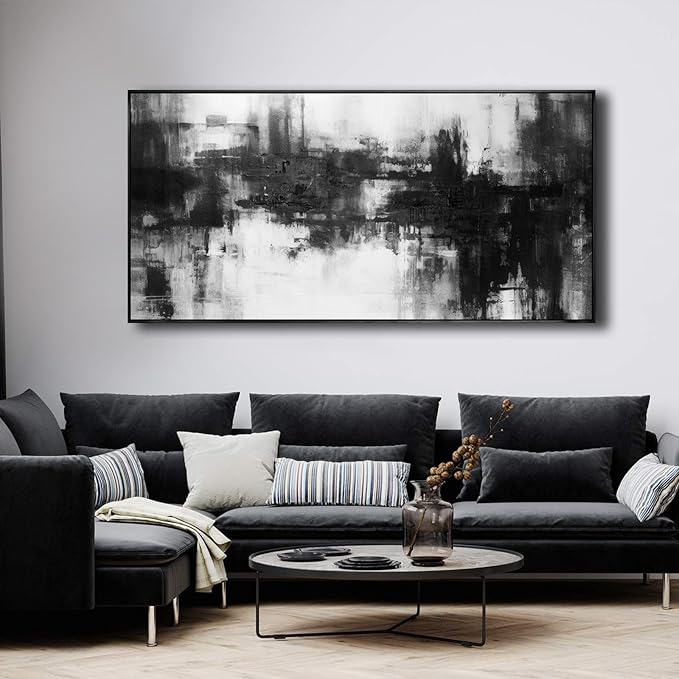Abstract Wall Art Small Size Framed Home Artwork Decor Black and White Modern Minimalist Canvas Painting Living Room Decor for Bedroom Office Wall Decor 20"x40"