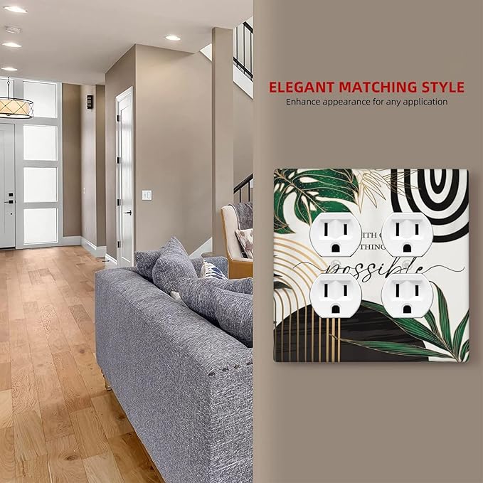 Boho Abstract Tropical Green Palm Leaf Mid Century Outlet Covers 2 Gang Double Duplex Decorative Light Switch Covers Electrical Wallplates Socket Faceplate for Office Home Decor