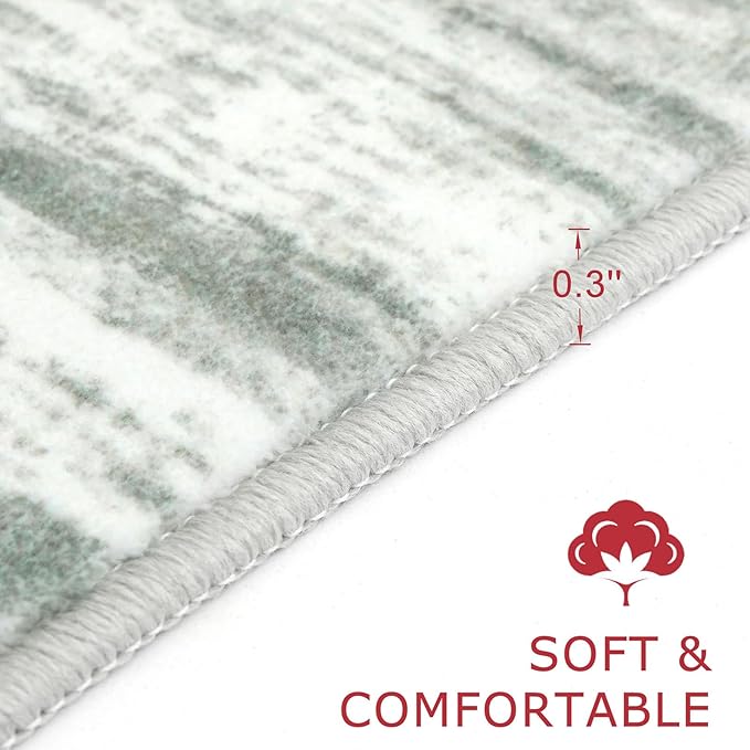 KOZYFLY Modern Abstract 3x5 Area Rug Washable Bedroom Rug Grey Green, Large Throw Entry Mat Non-Slip Stain Resistant Carpet Dining Room Rug with Soft Low Pile for Living Room Kitchen Bath Office