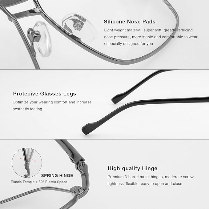Reading Glasses for Men Square Double Bridge Blue Light Blocking Computer Readers
