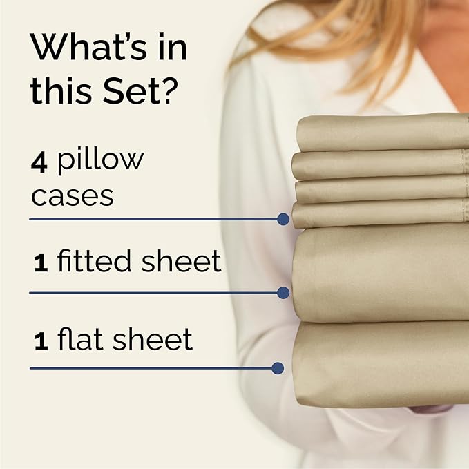 Cal King 6 Piece Sheet Set - Cooling & Breathable Bed Sheets - Hotel Luxury Bed Sheets for Women, Men, Kids & Teens - Bedding w/Deep Pockets & Easy Fit - Soft & Wrinkle Free - Cal King Beige Sheets
