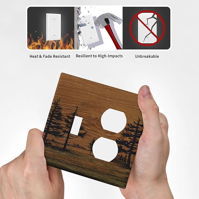 Decorative Outlet Covers Rustic Farmhouse Brown Board Pine Tree Wood Grain 2 Gang Duplex Light Switch Cover Plate Gfci Wall Plate Plug Switch Plate Covers for Bathroom Decor