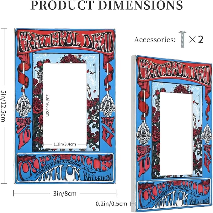 Decorative Outlet Covers Hippy Skull Red Rose Floral 1 Gang Rocker Light Switch Cover Plate Single Gfci Light Switch Covers Wall Plate for Bathroom Decor