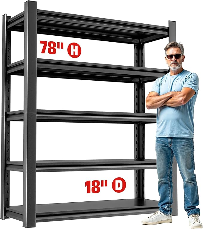 Heavy Duty Garage Shelf – 5 Shelf Storage Shelving Rack Organizer for Home, Workshop, or Utility Spaces, Metal Shelving Unit for Maximizing Garage Storage 16" D x40 W x78 H