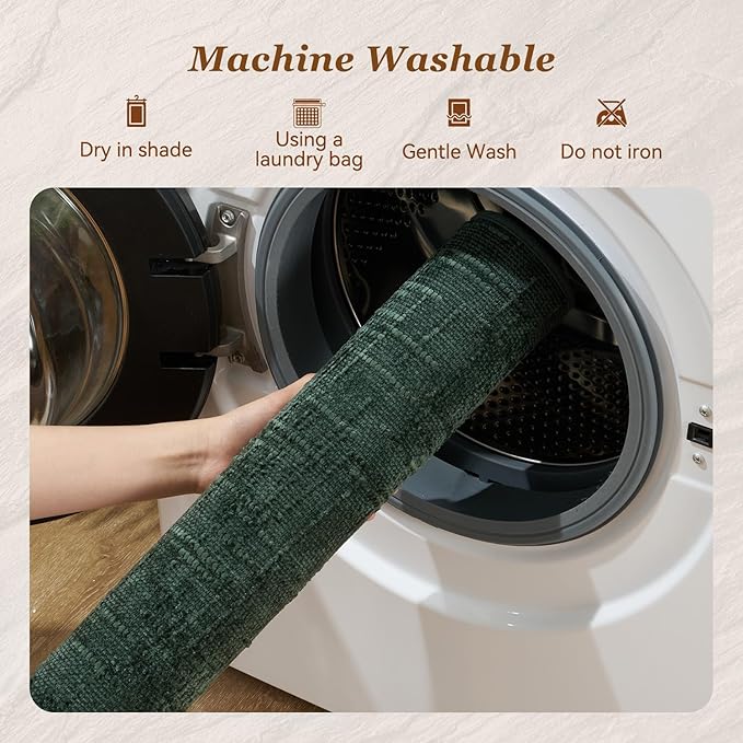 AMOAMI Bath Mat Non Slip Super Absorbent Quick Dry Bath Mats for Bathroom Floor Rubber Backing Washable Bathroom Rugs Modern Woven Jacquard Mat, Beside Tub Bath Rugs, 20" x 32", Green