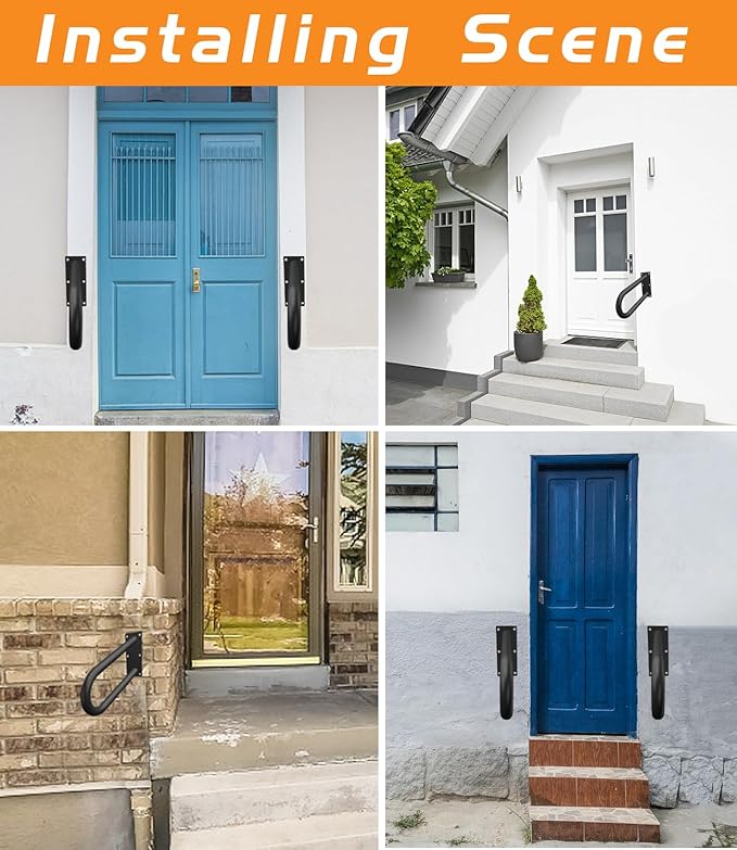 Handrails for Outdoor Step Black Safe Grab Bar Railing U Shaped Pipe Metal Handrail Hand Railing Stair Indoor or Outdoor Stair Hand Railing Wall-Mount Used Walls for Garage Porch Patio Garden Entrance