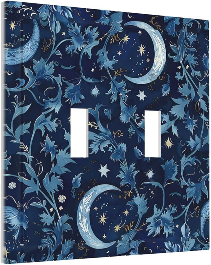 Decorative Switch Plates Vintage Moon And Flowers Decor Floral William Morris 2 Gang Double Toggle Outlet Light Switch Cover Wall Plate Electrical Faceplate for Bedroom Kids room Decor