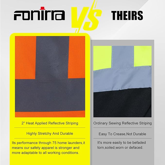 FONIRRA Men's High Visibility Safety ANSI Class 3 Lined Fleece Hoodie Sweatshirt with Black Bottom Jumper Workwear for Men(Orange,5XL)