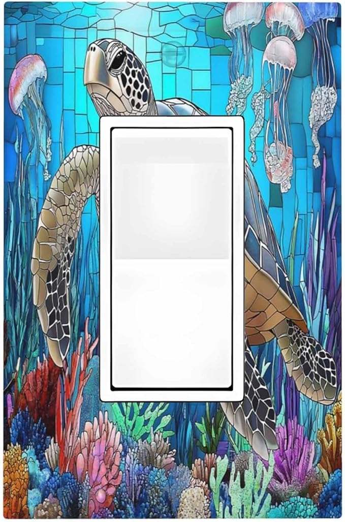 Decorative Outlet Covers Nautical Sea Turtle Coral Jellyfish 1 Gang Single Rocker Light Switch Cover Plate Wall Plates Gfci Faceplate For Kids Room Nursery Decor