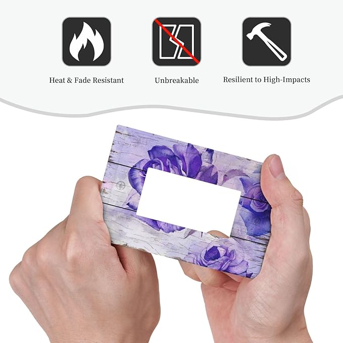 Outlet Covers Purple Rose Flower Rustic Wood Plank 1 Gang Wall Plate Single Rocker Light Switch Cover Decorative GFCI Receptacle Cover Electrical Switchplate for Farmhouse Bathroom Decor
