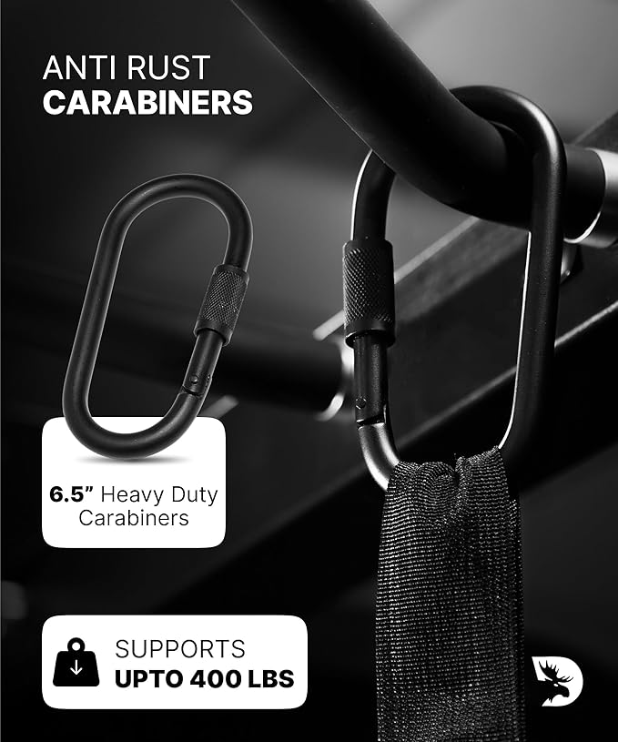 DMoose Fitness Hanging Ab Straps for Pull Up Bar & Core Strength Training - Thick Padded Arm Strap for Ab Swing with 2 Rust-Resistant Carabiners - Pull Up Straps for Ab Workouts at Home and Gym