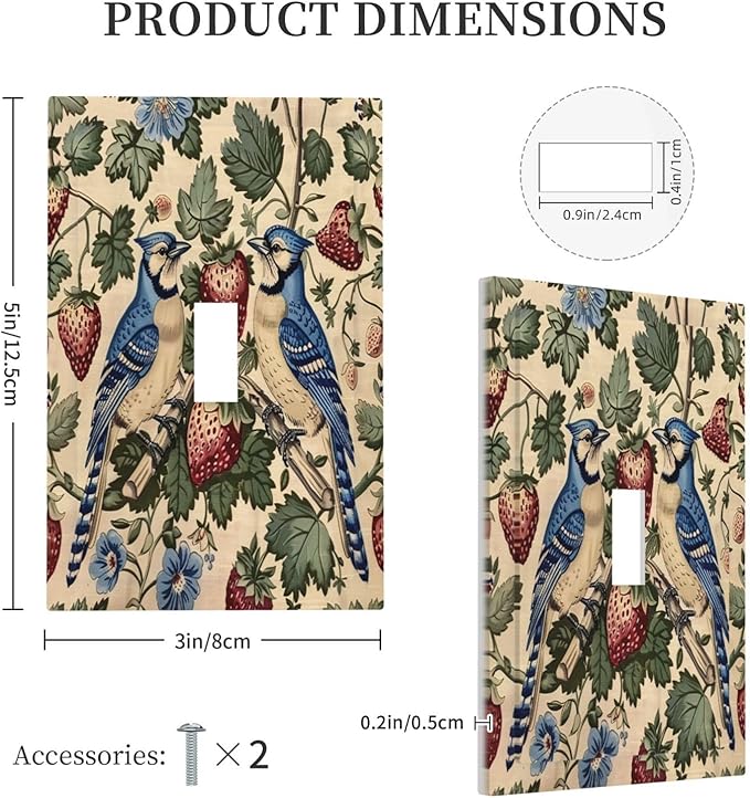 Decorative Light Switch Cover Vintage Floral Bird Strawberry Thief William Morris 1 Gang Single Toggle Device Electrical Faceplate Switchplates Decorator Outlet Wall Plate for Bedroom Home
