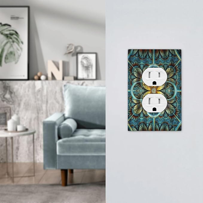 Outlet Covers Boho Fractal Mandala 1 Gang Duplex Light Switch Cover Plate Bohemia Decorative Wall Plates Electrical Switchplate Receptacle Cover for Bathroom Bedroom Decor