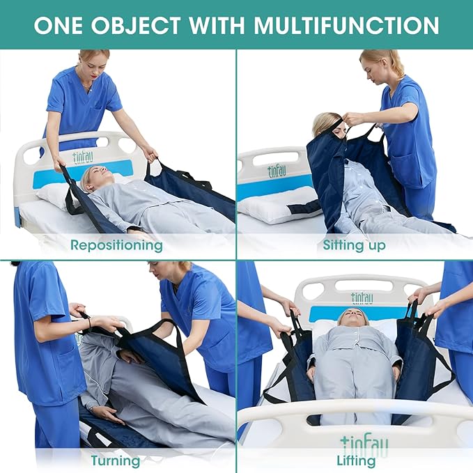 Bed Positioning Pad with Reinforced Handles, 45" X 36" Multipurpose Waterproof Transfer Sheet for Turning, Lifting & Sliding, Reusable Washable Patient Positioning Sheet for Bedridden, Caregiver, Dark