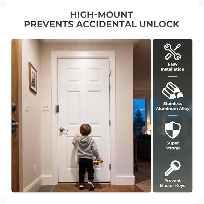 6Pack Home Security Door Reinforcement Lock, Childproof Safety Door Lock Latch Inside Stopper, Add High Security to Prevent Home Unauthorized Entry, Aluminum Construction Finish Grey