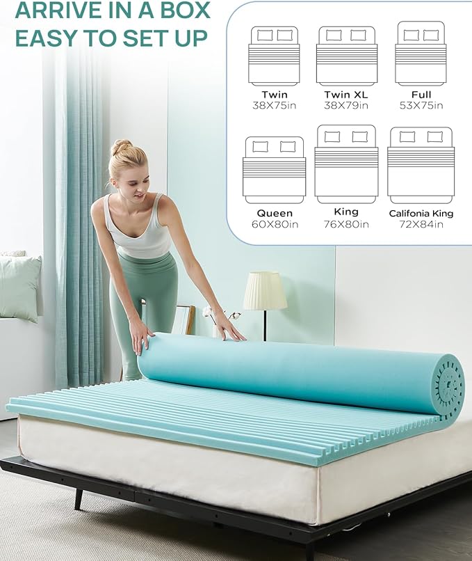 2 Inch Cooling Gel Memory Foam Mattress Topper Twin XL, 5-Zone Back Pain Relief College Dorm Mattress Topper, Orthopedic Pressure Relief Bed Topper, CertiPUR-US Certified