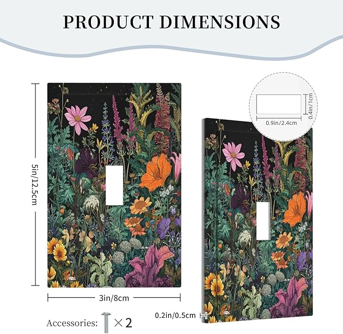 Decorative Light Switch Covers Colorful Floral Dark Sky Wildflower Plants 1 Gang Light Switch Cover Plate Single Toggle Wall Plate Outlet Covers Wall Plate Dimmer Faceplate for Bathroom Decor