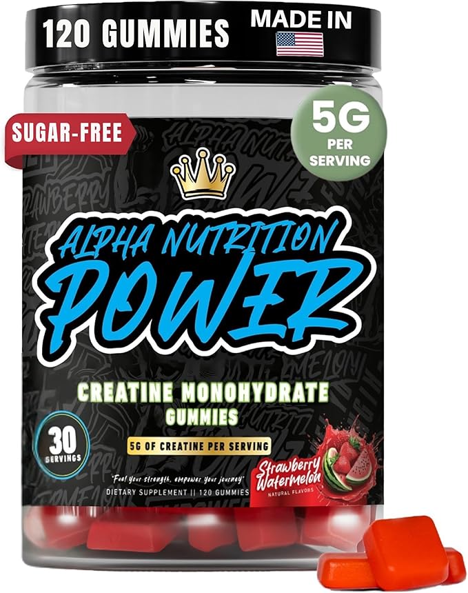 Creatine Monohydrate Gummies 5g - Strawberry-Watermelon Flavored Creatine for Men and Women - Supplement for Muscle Gain, Energy, Pre and Post Workout, Recovery, (120 Gummies)