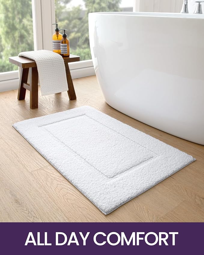 DEXI Bathroom Rugs 43x24, Washable Non Slip Bath Mat for Shower Floor, Absorbent Quick Dry Bathmat with Rubber Backing, Ultra Soft Plush Carpet for Tub, White