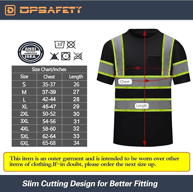 High Visibility Shirts Quick Dry Safety T Shirts with Reflective Strips and Pocket Short Sleeve Mesh Hi Vis Construction Work Class 2 Shirt for Men/Women Black,Large