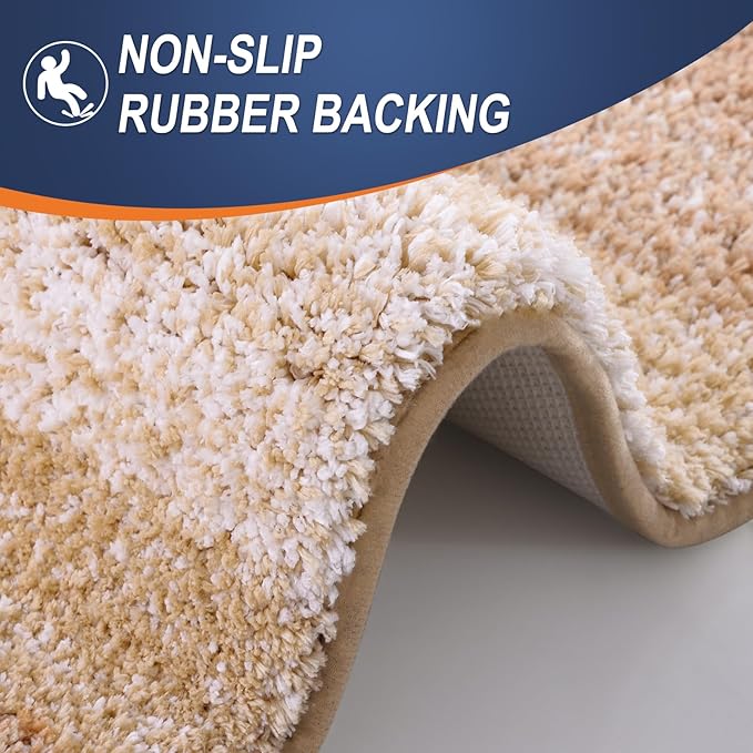 OLANLY Bathroom Rug Set 2 Piece, Soft Absorbent Microfiber Bath Rug Set, Non-Slip, Machine Wash Dry, Plush Shaggy Bath Mats for Bathroom (47"x20"+24"x16", Beige)
