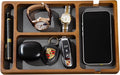 Shinpuru Wooden Valet Tray with Leather Inlay - Nightstand & Desk Organizer - EDC Essentials Catchall Tray for Keys, Phone, Wallet, Watch, Earbuds - Stylish Storage (Wood-Pen)
