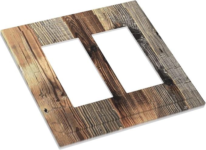 Barn Brown Wood Rustic Weathered Wood Print Decorative Outlet Covers 2 Gang Double GFCI Rocker Electrical Wall Panels Light Switch Cover Plate for Farmhouse Home Decor
