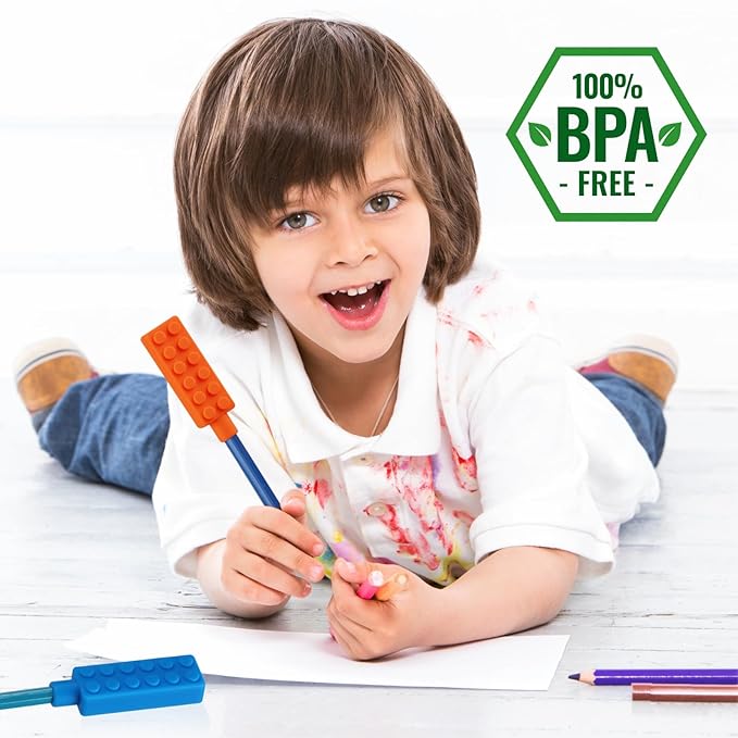 6 Packs Sensory Pencil Toppers for Sensory Kids, Boys and Girls, Silicone Pencil Top Covers for Autism, ADHD, SPD, or Special Oral Motor Need