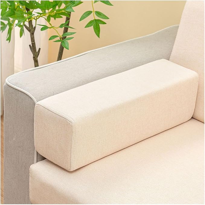 Couch Arm Rest Pillow, High Density Foam Armrest Cushion Removable Pillowcase Washable Elbow Support, Thicken High Density Foam Pad for Recliner Sofa, Bed, Armchair(Beige,19.7X7.1X7.1in)