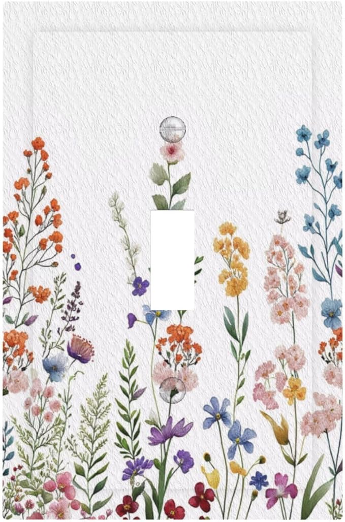 Rustic Wild Floral Vintage Colorful Flowers Single Toggle Light Switch Covers Decorative 1 Gang Wall Plate Electrical Device Switchplate Dimmer Faceplate for Bathroom Decor