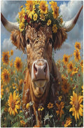 Light Switch Cover Plate Vintage Sunflower Highland Cow Rustic Art 1 Gang No Device Blank Electrical Wall Plates Faceplate Decorative Switch Plate for Bedroom Farmhouse Decor
