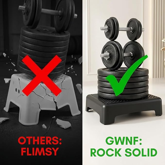 GWNF3.35'' Short Step Stool – 600lb Capacity Ultra-Sturdy Structure & Lightweight Step Stools for Seniors, Kids & Adults | Non-Slip Wide Platform | Mobility Step Stool for Indoor & Outdoor（Grey-Grey）